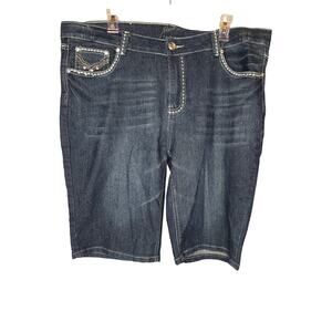 Seven7 Jean Shorts with Rhinestones womens size 20, 38" waist, white stitching